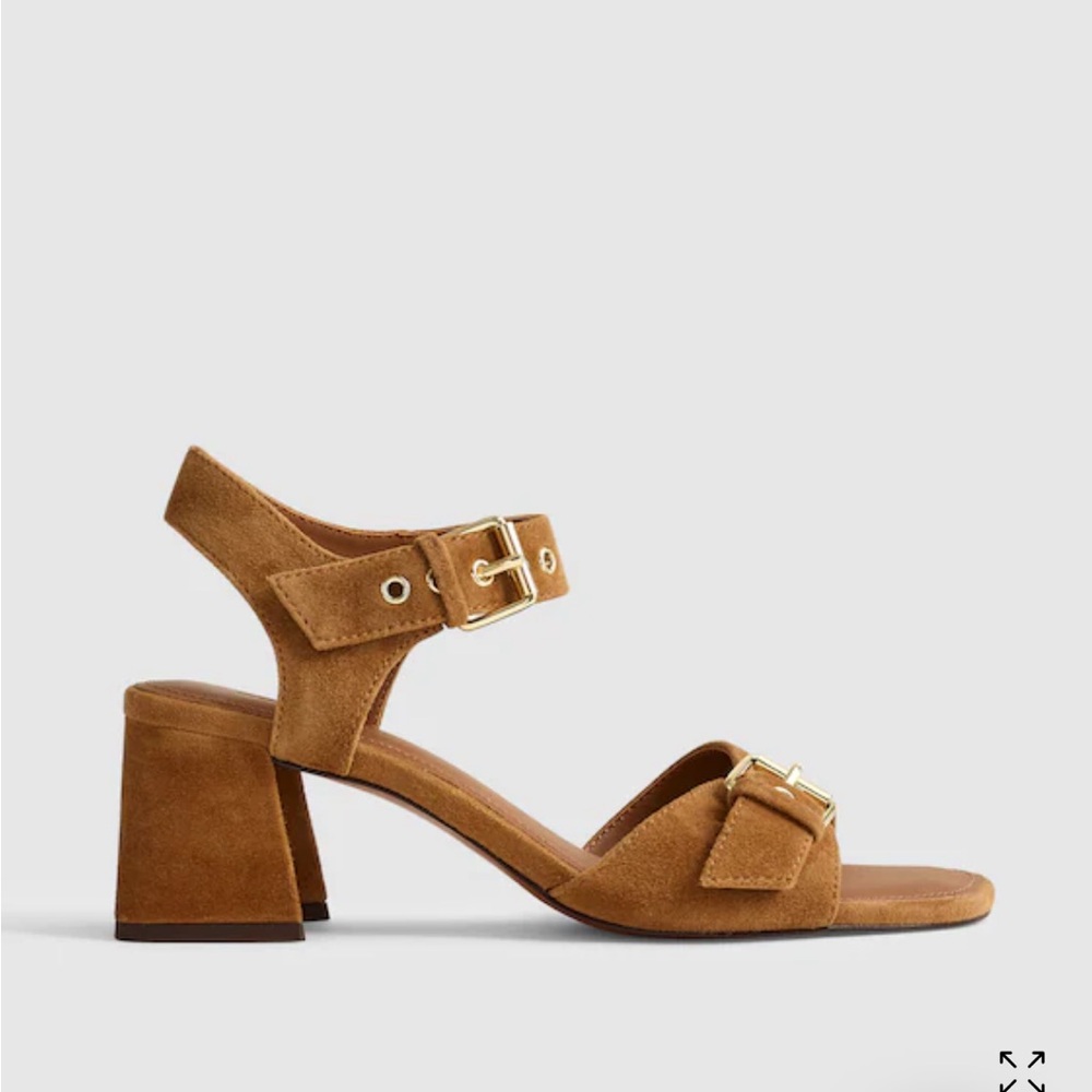 Madewell Neeka Ankle-Strap Heeled Sandal in Suede - in color dried acorn.